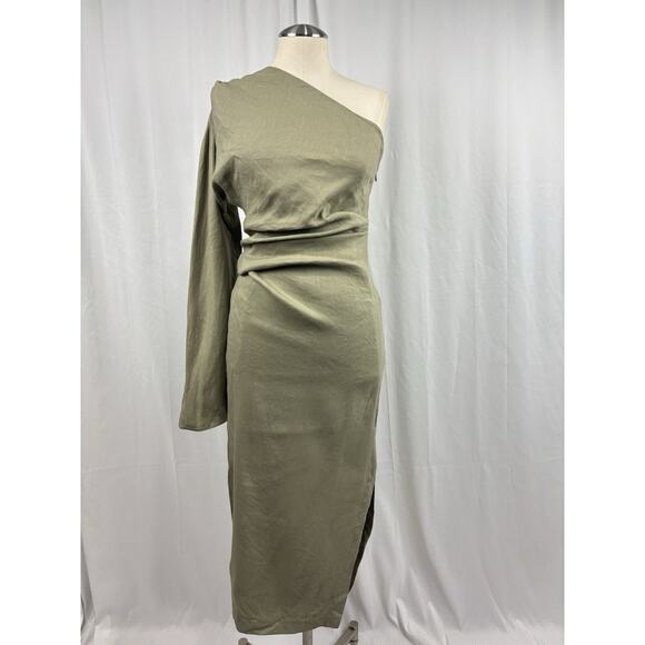 Zara Linen One Shoulder Draped Pencil Midi Dress Avant Garde Romantic Size XS - Picture 1 of 7
